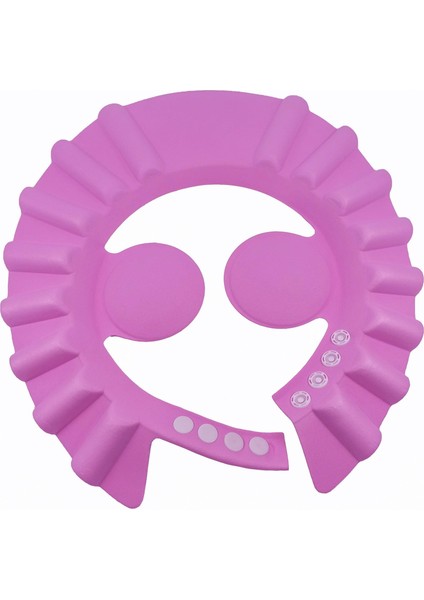 Pembe Kulaklıklı Düğmeli Ayarlanabilir Gözleri Korumak Saç Yıkama Bebek Banyo Şapkası