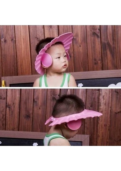 Pembe Kulaklıklı Düğmeli Ayarlanabilir Gözleri Korumak Saç Yıkama Bebek Banyo Şapkası fiyatları