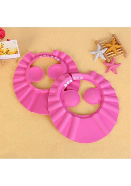 Pembe Kulaklıklı Düğmeli Ayarlanabilir Gözleri Korumak Saç Yıkama Bebek Banyo Şapkası fırsatları