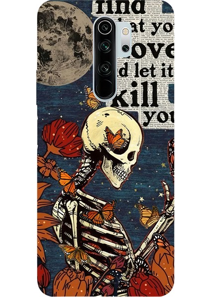 Xiaomi Note 8 Pro Için Siyah Deadly Bloom Desenli Silikon Kılıf