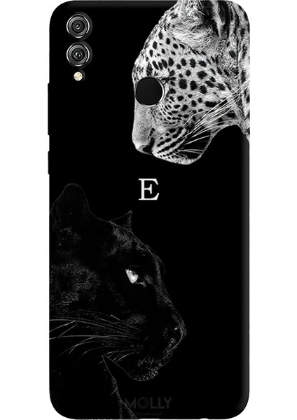 Honor 8x Için Siyah E Harfli Wild Lovers Desenli Silikon Kılıf