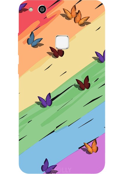 Huawei P10 Lite Için Siyah Gökkuşağı Kanatları Desenli Silikon Kılıf