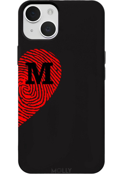 iPhone 14 Için Siyah M-Harfli Touch Of love Desenli Silikon Kılıf