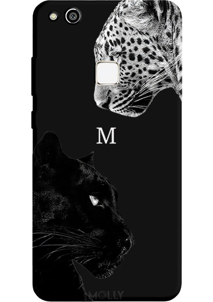 Huawei P10 Lite Için Siyah M Harfli Wild Lovers Desenli Silikon Kılıf
