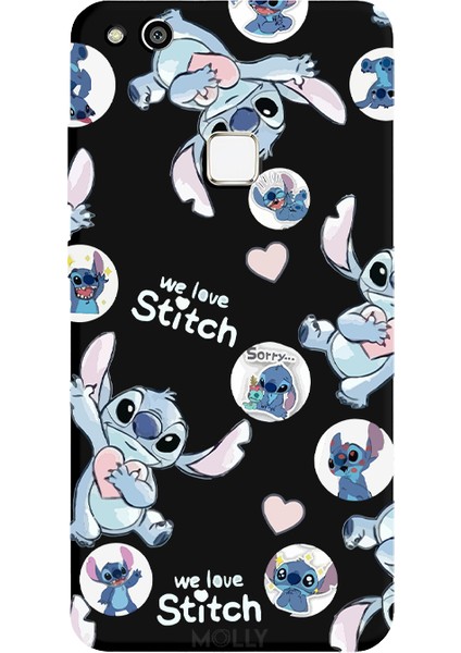 Huawei P10 Lite Için Siyah We Love Stitch Desenli Silikon Kılıf