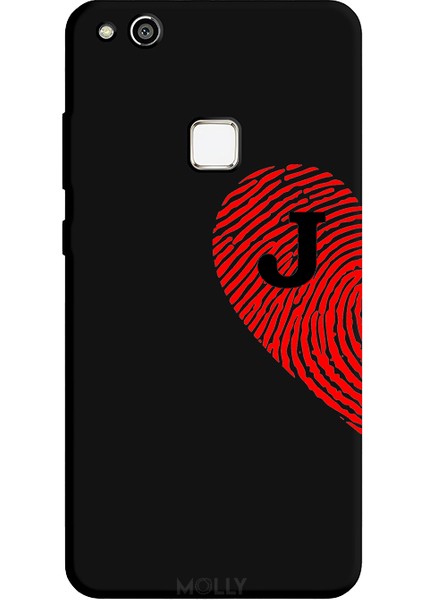 Huawei P10 Lite Için Siyah J Harfli Touch Of love Desenli Silikon Kılıf