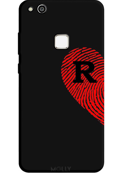 Huawei P10 Lite Için Siyah R Harfli Touch Of love Desenli Silikon Kılıf