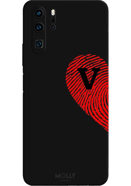 Huawei P30 Pro Için Siyah V Harfli Touch Of love Desenli Silikon Kılıf