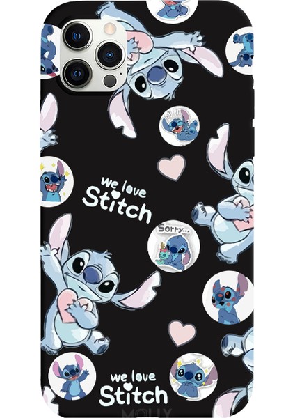 iPhone 11 Pro Için Siyah We Love Stitch Desenli Silikon Kılıf