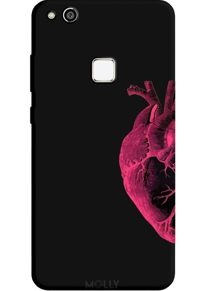 Huawei P10 Lite Için Siyah Pink Heart Desenli Silikon Kılıf