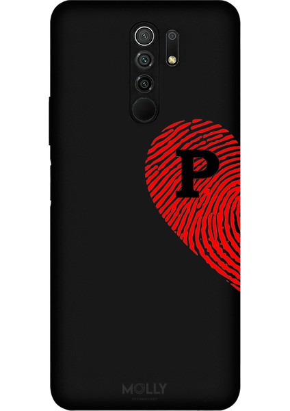 Xiaomi Redmi 9 Için Siyah P Harfli Touch Of love Desenli Silikon Kılıf