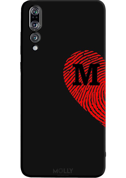 Huawei P20 Pro Için Siyah M Harfli Touch Of love Desenli Silikon Kılıf