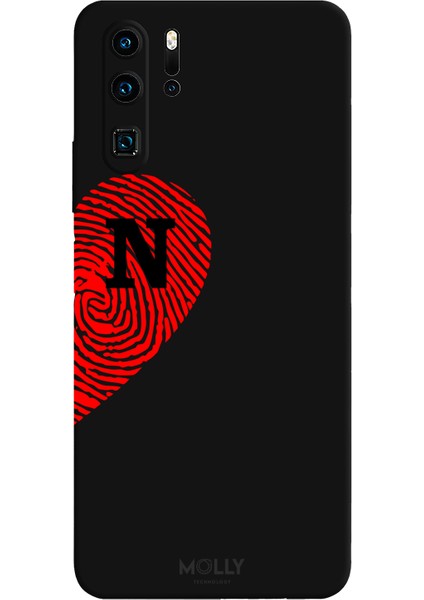 Huawei P30 Pro Için Siyah N-Harfli Touch Of love Desenli Silikon Kılıf