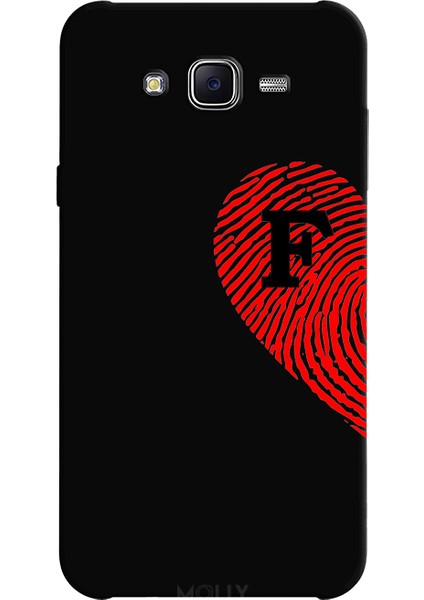 Samsung Galaxy J7 2015 Için Siyah F Harfli Touch Of love Desenli Silikon Kılıf
