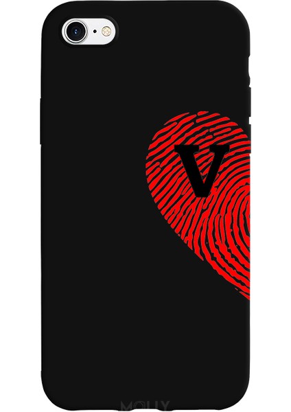 iPhone 7 Için Siyah V Harfli Touch Of love Desenli Silikon Kılıf