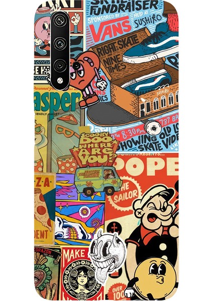 Huawei Nova 5t Için Siyah Nostalgia Club Desenli Silikon Kılıf