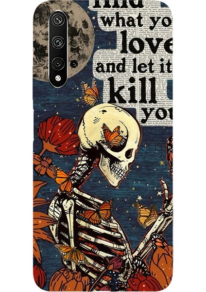 Huawei Nova 5t Için Siyah Deadly Bloom Desenli Silikon Kılıf