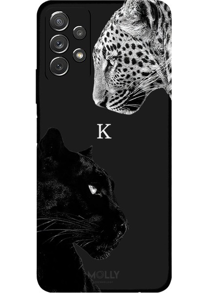 Samsung Galaxy A52 Için Siyah K Harfli Wild Lovers Desenli Silikon Kılıf