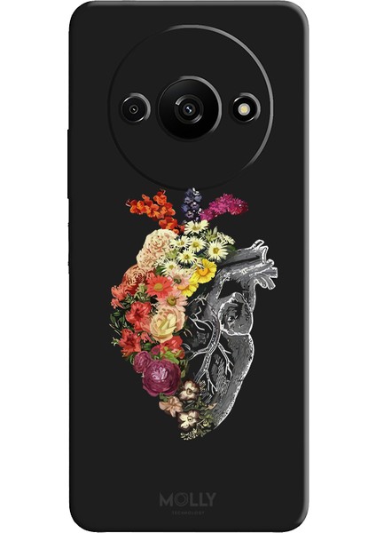 Xiaomi Redmi A3 4g 2024 Için Siyah Floral Heart Desenli Silikon Kılıf
