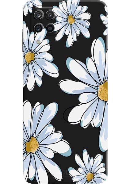 Samsung Galaxy A12 Için Siyah Soft Petals Desenli Silikon Kılıf