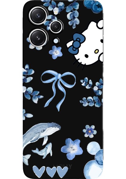 Xiaomi Redmi 12 Için Siyah Blue Flow Kitty Desenli Silikon Kılıf