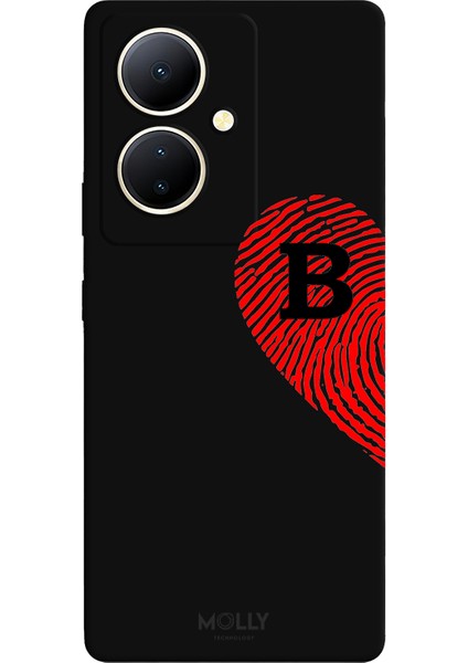 Vivo V29 Lite 5g Için Siyah B Harfli Touch Of love Desenli Silikon Kılıf