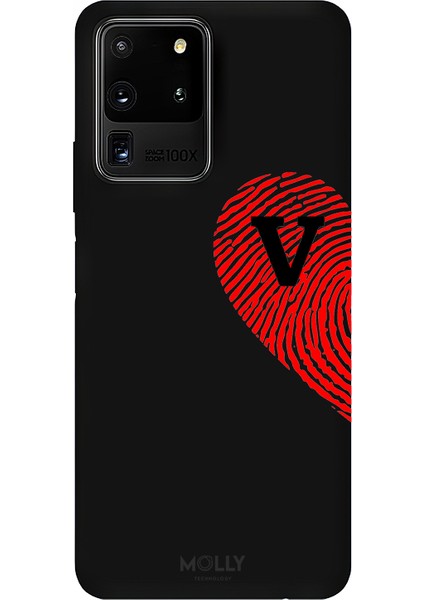 Samsung Galaxy S20 Ultra Için Siyah V Harfli Touch Of love Desenli Silikon Kılıf