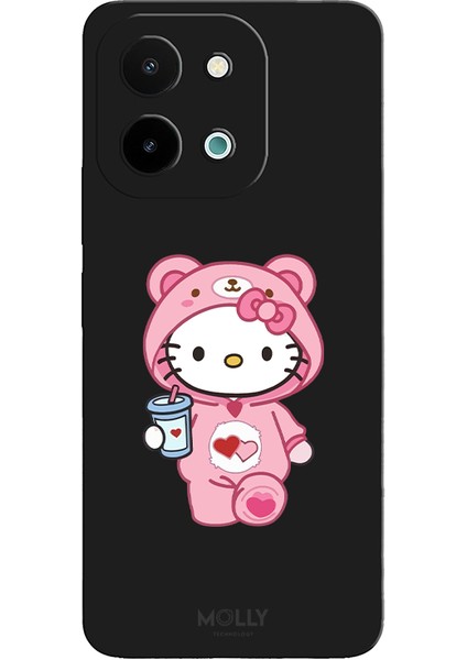 Vivo Y28 Için Siyah Kitty Sip Desenli Silikon Kılıf