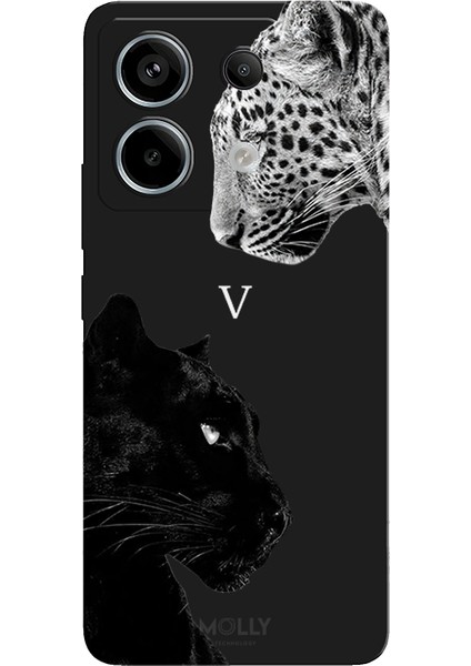 Xiaomi Redmi Note 13 Pro 5g Için Siyah V Harfli Wild Lovers Desenli Silikon Kılıf