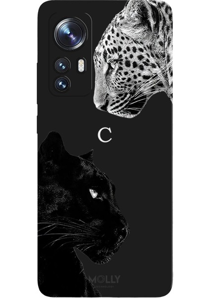 Xiaomi Mi 12 Için Siyah C Harfli Wild Lovers Desenli Silikon Kılıf