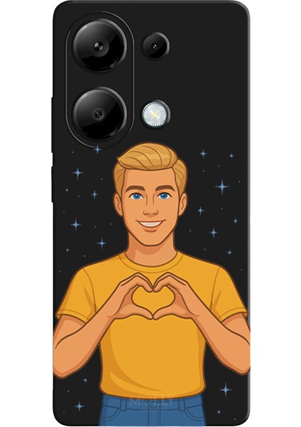 Xiaomi Redmi Note 13 Pro 4g Için Siyah Golden Heart Desenli Silikon Kılıf