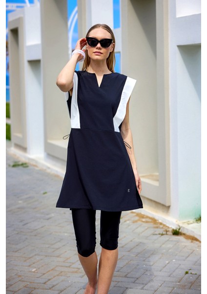 Siyah Yarı Kapalı Mayo - Su Itici Kumaş, UPF50+ Koruma H2511