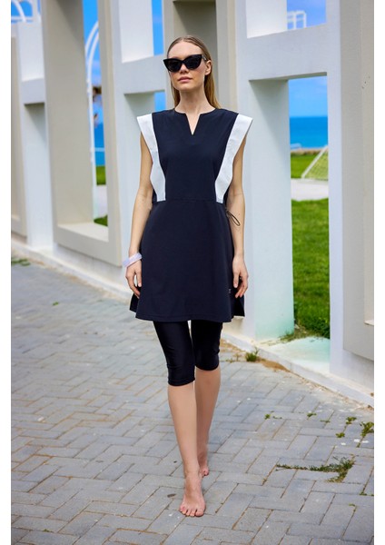 Siyah Yarı Kapalı Mayo - Su Itici Kumaş, UPF50+ Koruma H2511 fırsatları