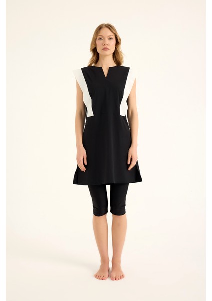 Siyah Yarı Kapalı Mayo - Su Itici Kumaş, UPF50+ Koruma H2511