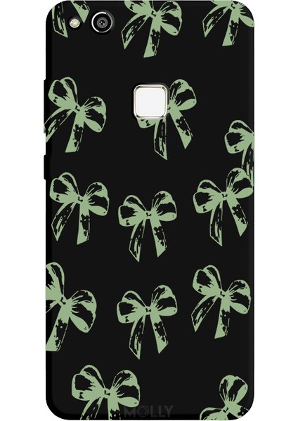 Huawei P10 Lite Için Siyah Sage Bows Desenli Silikon Kılıf