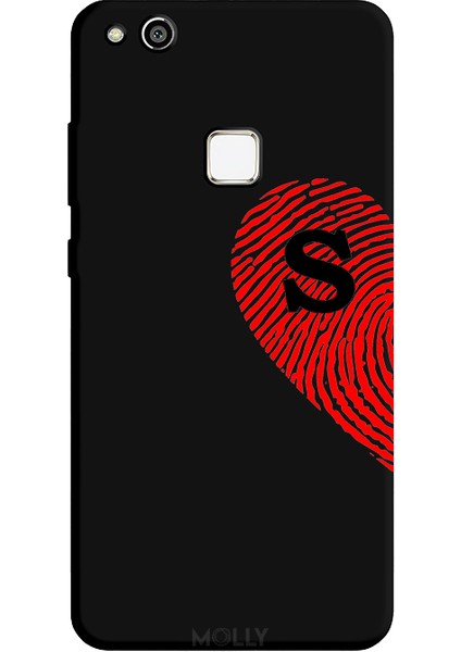 Huawei P10 Lite Için Siyah S Harfli Touch Of love Desenli Silikon Kılıf