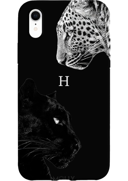 iPhone Xr Için Siyah H Harfli Wild Lovers Desenli Silikon Kılıf