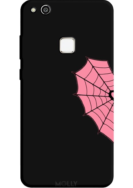 Huawei P10 Lite Için Siyah Pink Spider Desenli Silikon Kılıf