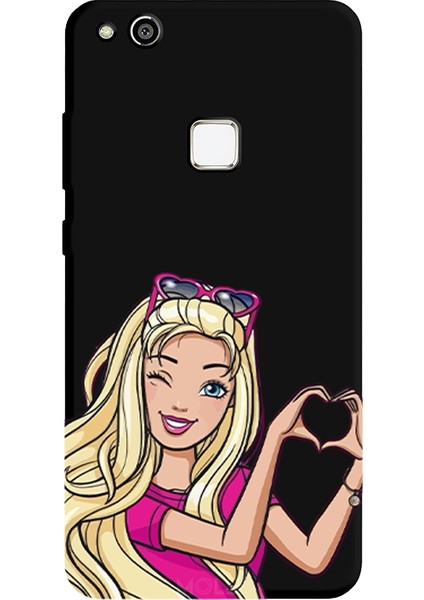 Huawei P10 Lite Için Siyah Barbie Heart Desenli Silikon Kılıf