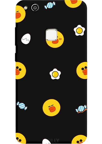 Huawei P10 Lite Için Siyah Choco Chick Party Desenli Silikon Kılıf