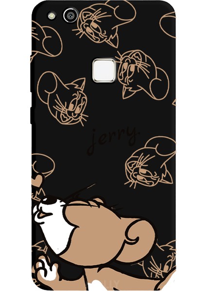 Huawei P10 Lite Için Siyah Jerry Dino Desenli Silikon Kılıf