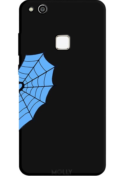 Huawei P10 Lite Için Siyah Blue Spider Desenli Silikon Kılıf