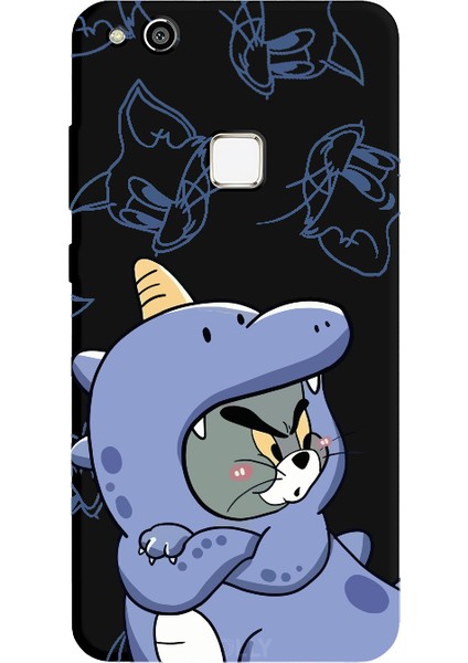 Huawei P10 Lite Için Siyah Tom Dino Desenli Silikon Kılıf
