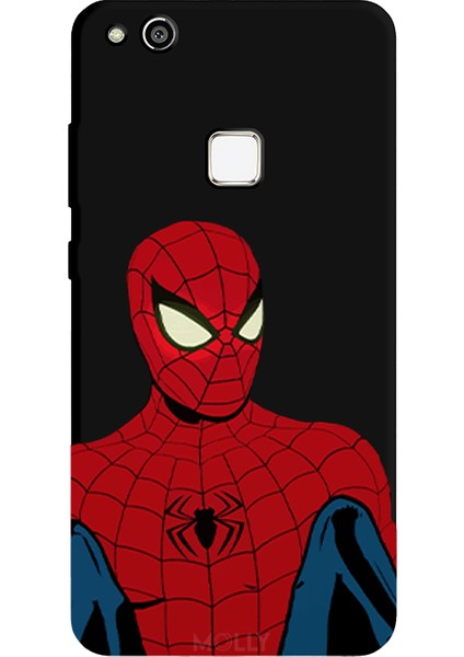 Huawei P10 Lite Için Siyah Retro Spider Desenli Silikon Kılıf