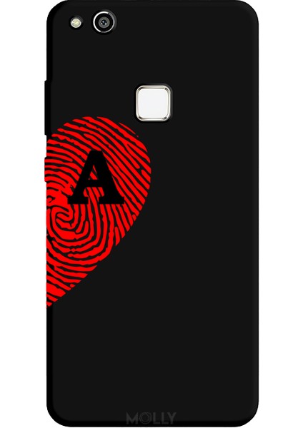 Huawei P10 Lite Için Siyah A-Harfli Touch Of love Desenli Silikon Kılıf