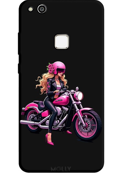 Huawei P10 Lite Için Siyah Pink Rider Desenli Silikon Kılıf