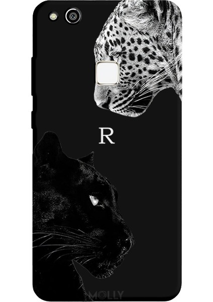 Huawei P10 Lite Için Siyah R Harfli Wild Lovers Desenli Silikon Kılıf