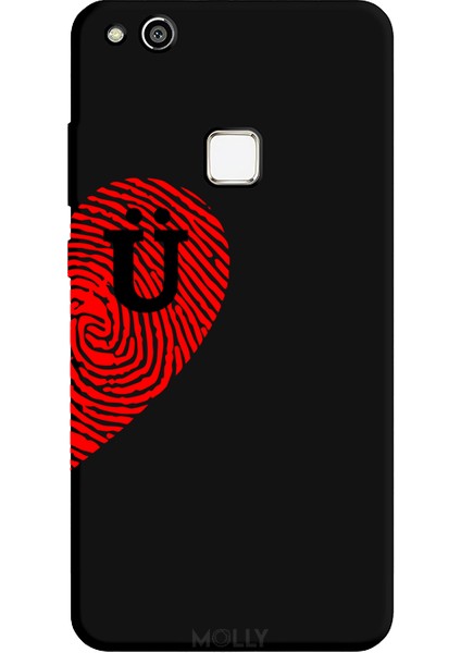 Huawei P10 Lite Için Siyah Ü-Harfli Touch Of love Desenli Silikon Kılıf
