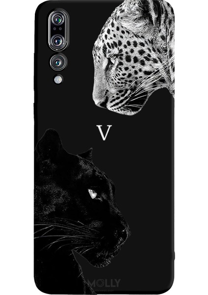 Huawei P20 Pro Için Siyah V Harfli Wild Lovers Desenli Silikon Kılıf