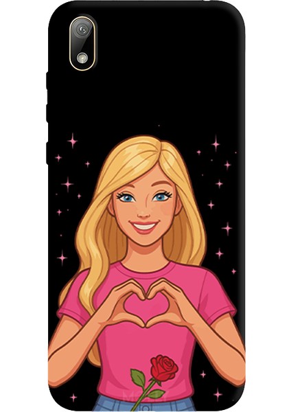 Huawei Y5 2019 Için Siyah Rose Heart Desenli Silikon Kılıf